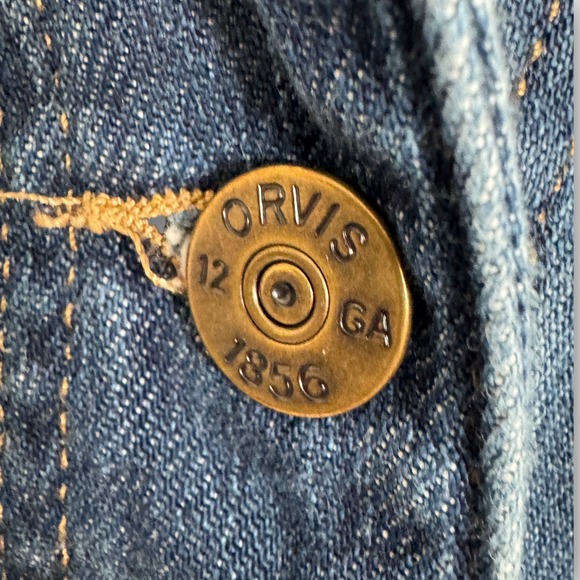 ORVIS Women's Denim Barn Chore Jacket Blue Style Utility Pockets Dark Wash XL - Picture 9 of 9